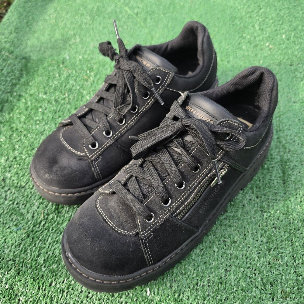 VINTAGE Y2K SKECHERS TREDD JAMMERS 46406 BLACK CHUNKY LACE UP SHOES SIZE 9